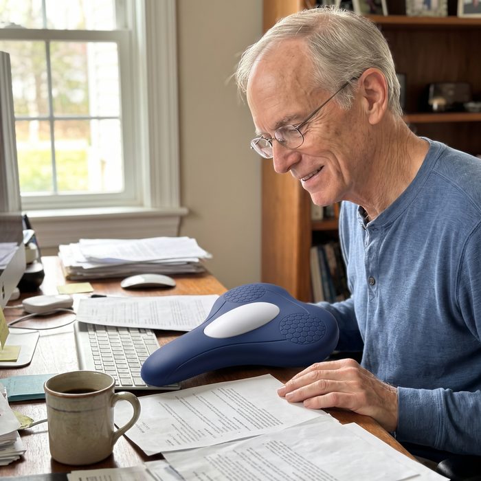 A Kegl customer holding his trainer